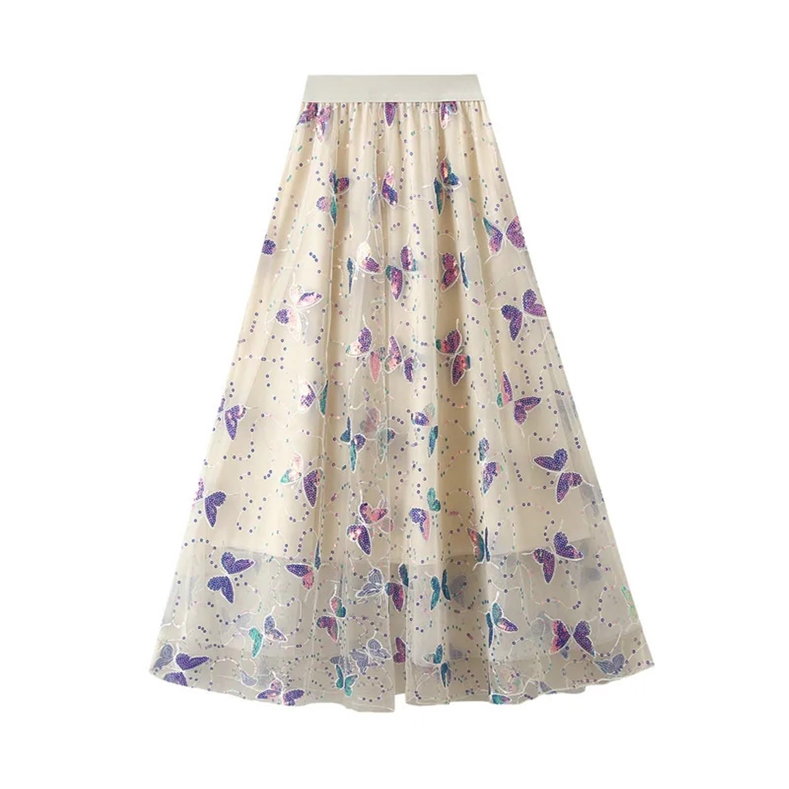 Gonna Lunga in Tulle con Farfalla Paillettes for Donna Moda Primaverile