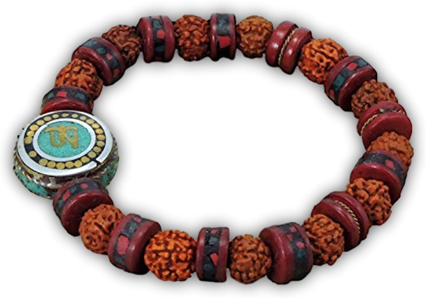 Tibetan Mala Embedded Medicine Wrist Mala for Meditation Handmade Draw String Silk Pouch (Om Charm)