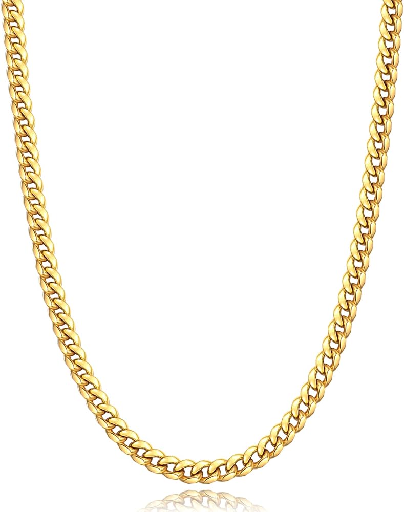 Momlovu Cuban Link Chain Necklace for Men Boys | 316L Stainless Steel Diamond-Cut Cuban Chain, Mens Jewelry, 4mm 6mm 18-26 Inch, Gifts for Men Boys