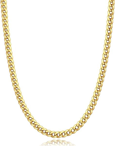 Momlovu Cuban Link Chain Necklace for Men Boys | 316L Stainless Steel Diamond-Cut Cuban Chain, Mens Jewelry, 4mm 6mm 18-26 Inch, Gifts for Men Boys
