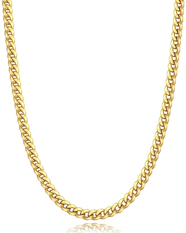 Momlovu Cuban Link Chain Necklace for Men Boys 316L Stainless Steel Diamond-Cut Cuban Chain Mens Jewelry 4mm 6mm