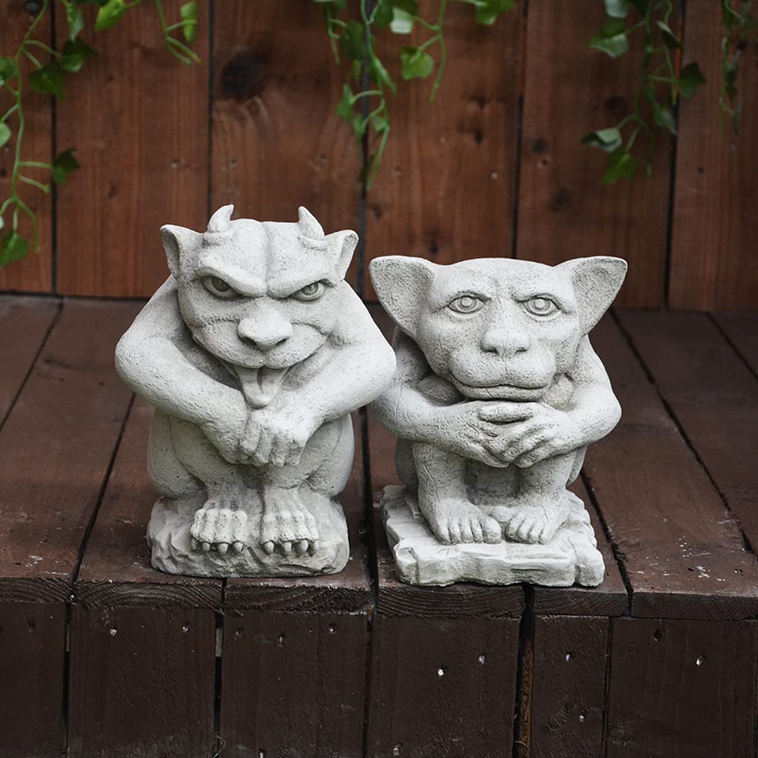 Osn Pair Of Small Gargoyle Garden Statues