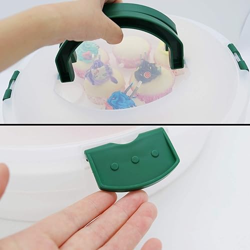Miniatura 7 de Porta pasteles portátil de 10 pulgadas con tapa y bandeja 3 en 1, recipiente redondo para cupcakes, soporte para huevos, muffins, tartas, galletas,