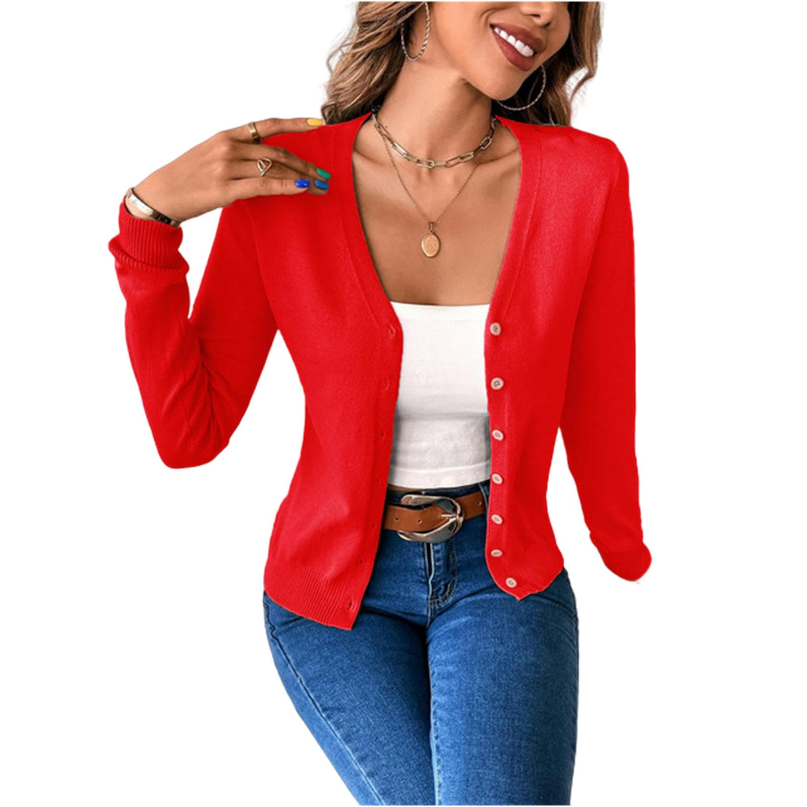NOGRAX Cardigan Estivo Donna Autunno Inverno Donne Manica Lunga Solida Pulsante Front V Neck Cardigan Femme Fashion Vintage Knit