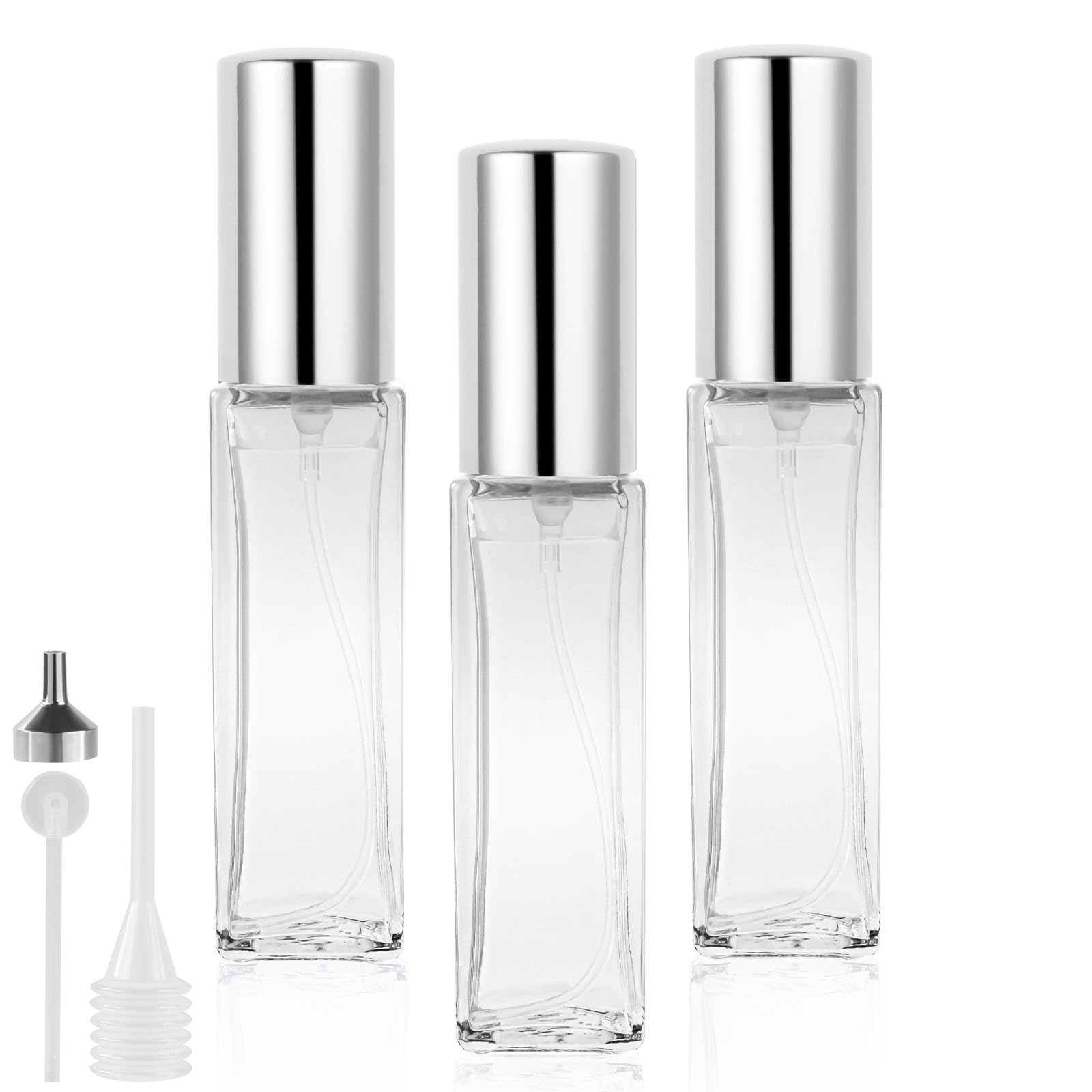 LOPHE Perfume Atomiser Refillable, Mini Refill Bottles, Empty Clear Glass Spray Bottles, Portable Atomiser With Fine Mist for Daily Business Trips, 10 ml 3 Pcs Transparent