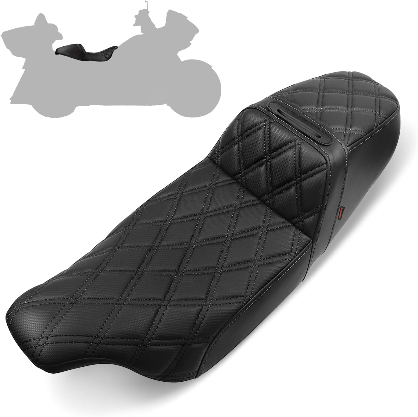 Motorcycle Seat Upgraded One-Piece Driver and Passenger Seat with Diamond Pattern Stitching Fit for Harley Touring Electra Glide 1997-2007 Road Glide 1998-2007(Black Diamond Stitching)