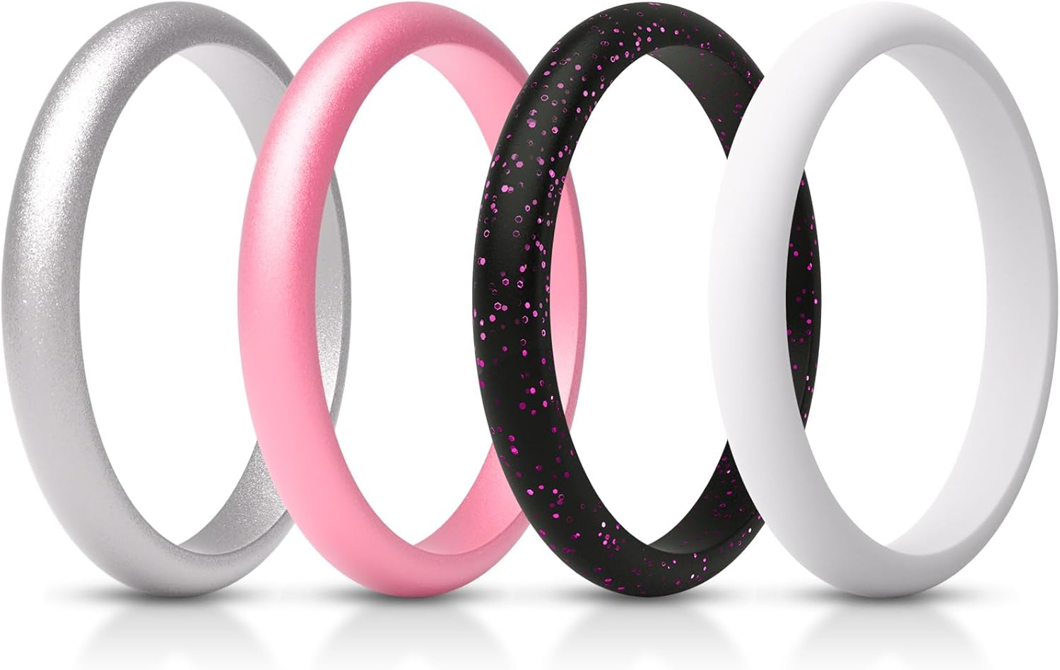 ThunderFit Women's Silicone Wedding Ring Sets, Thin and Stackable Rubber Wedding Bands, 2.6mm Wide, 2.1mm Thick, Variety Multipack 1/4/6/7/8/9