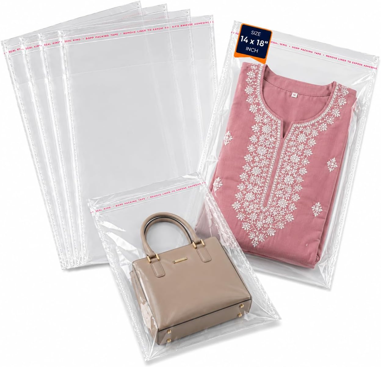 Plastic Transparent Poly Bags For Packing Saree Cloth Sealable | Used For Saree Packing, Shirts Packing Etc. Bopp Poly Bags Self Adhesive (100) (14 X 18)