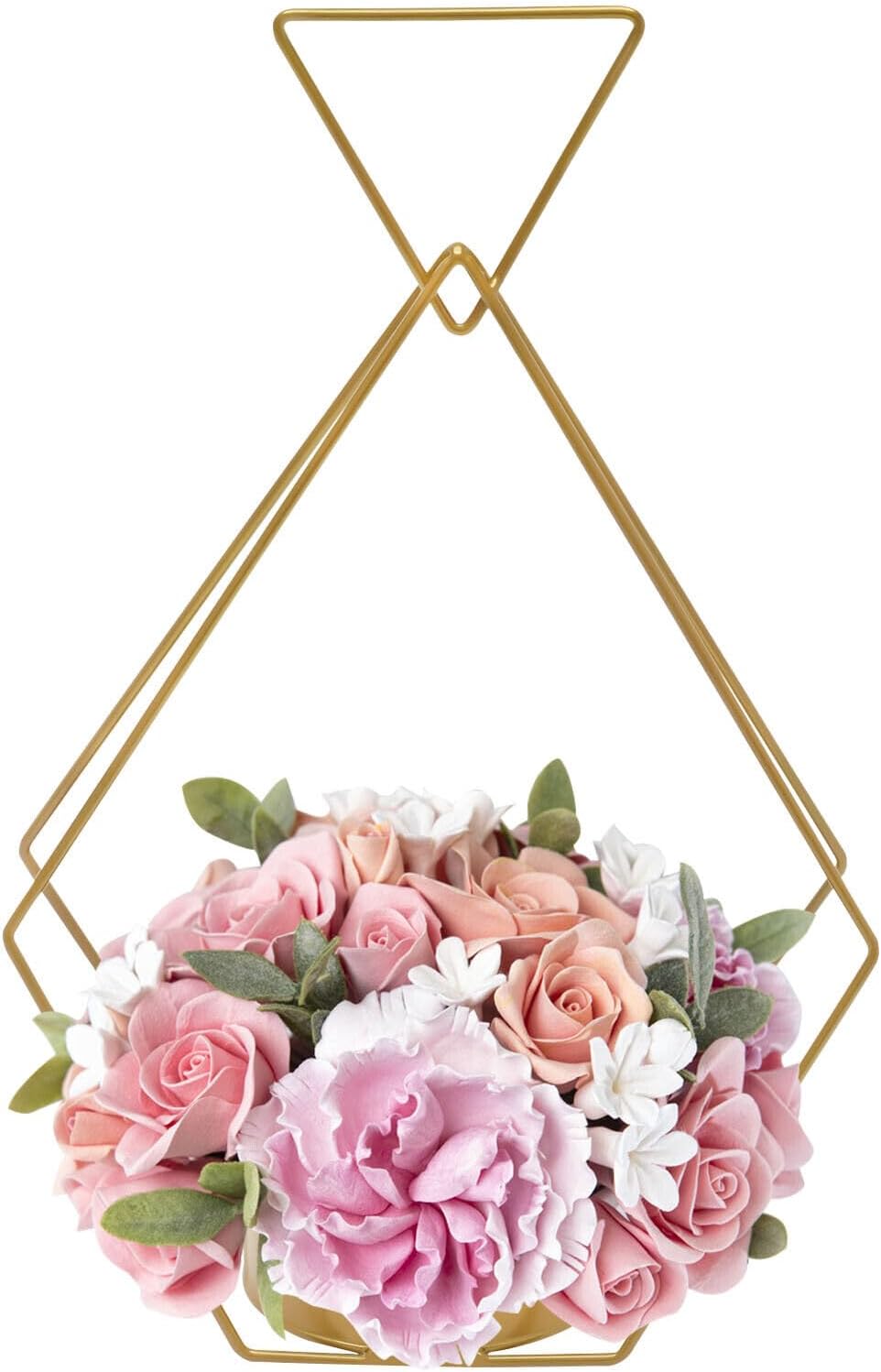 Gold Vases for Centerpieces Wedding,10 Pcs Metal Geometric Gold Centerpiece Elegant Wedding Centerpieces for Tables,Diamond Vase for Weddings Party Decoration Centerpiece Table Decorations (C)