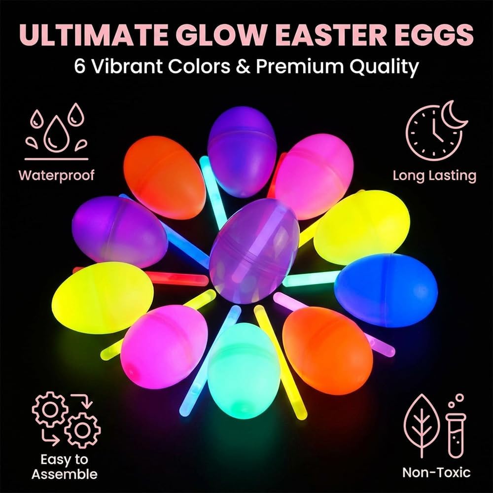 72 Pack Glow in the Dark Easter Eggs Bulk with 72 Mini Glow Sticks, 6 Colors Light Up Easter Eggs for Easter Egg Hunt, Glow in the Dark Eggs Easter Basket Stuffers & Party Favors