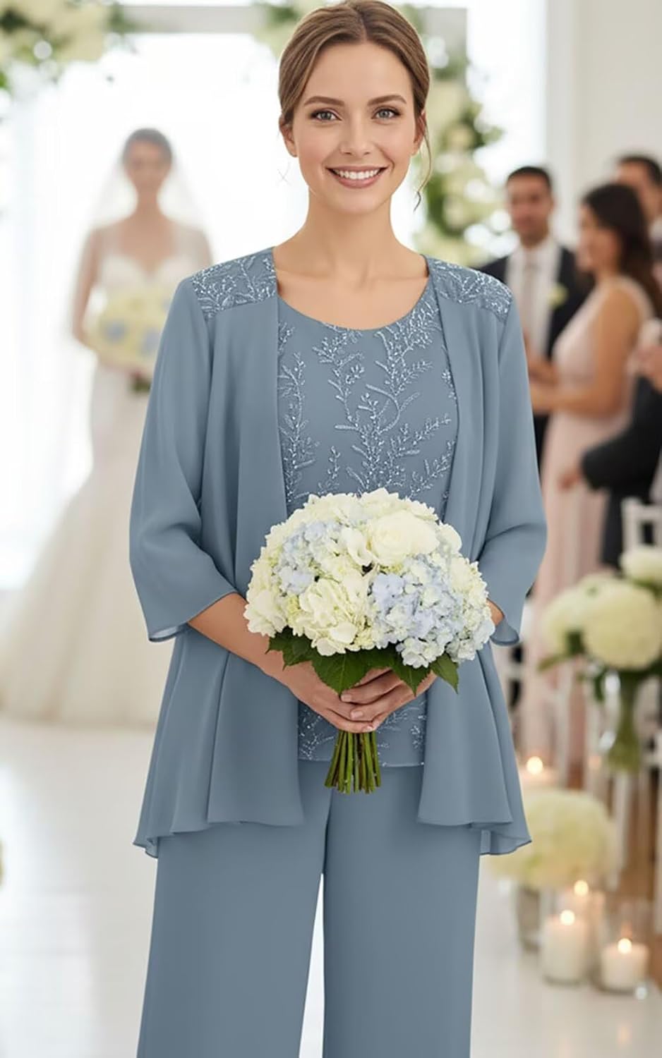 Chiffon Appliques Mother of The Bride Pant Suits 3 Pieces Women Formal Wedding Dress with Jacket - Image 2