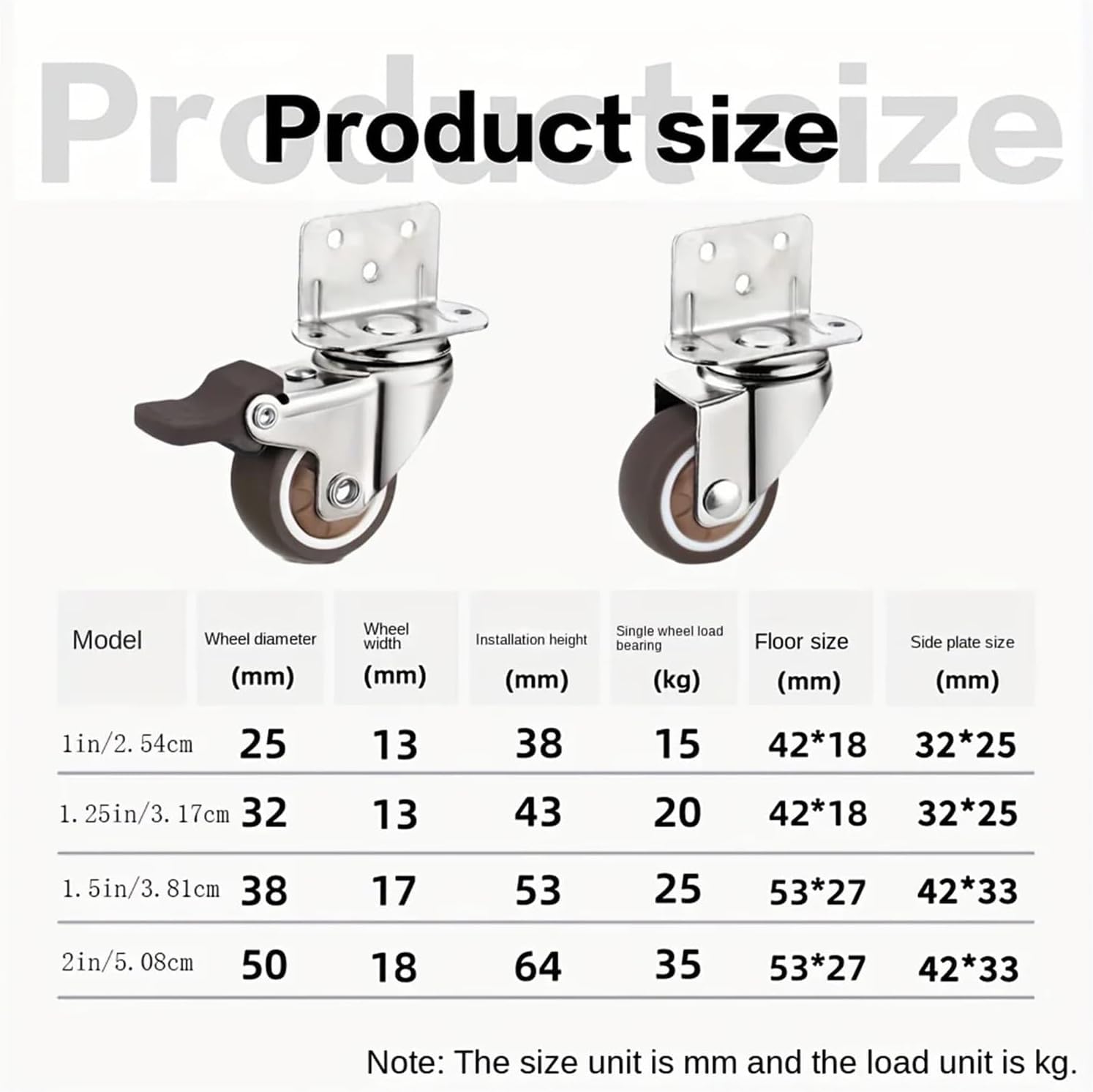 4 PCS 1.5 Pollice L Forma Ruote girevoli con Freni - Piccolo Gomma Mobili Ruote per Carrello, Armadio, e Carrello Mobilità(2 Universale 2 Freno,2 Pollice)
