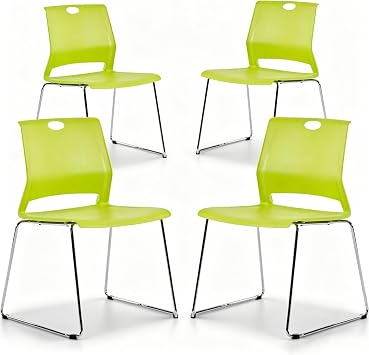 Green Stackable Chairs Set of 4, Colorful Plastic Chair for Dining
