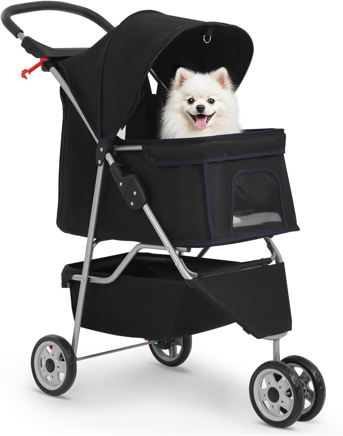 BestPet 3 Wheels Pet Stroller Dog Cat Cage Jogger Stroller for Medium Small Dogs Cats Travel Folding Carrier Waterproof Puppy Stroller with Cup Holder & Removable Liner,Black