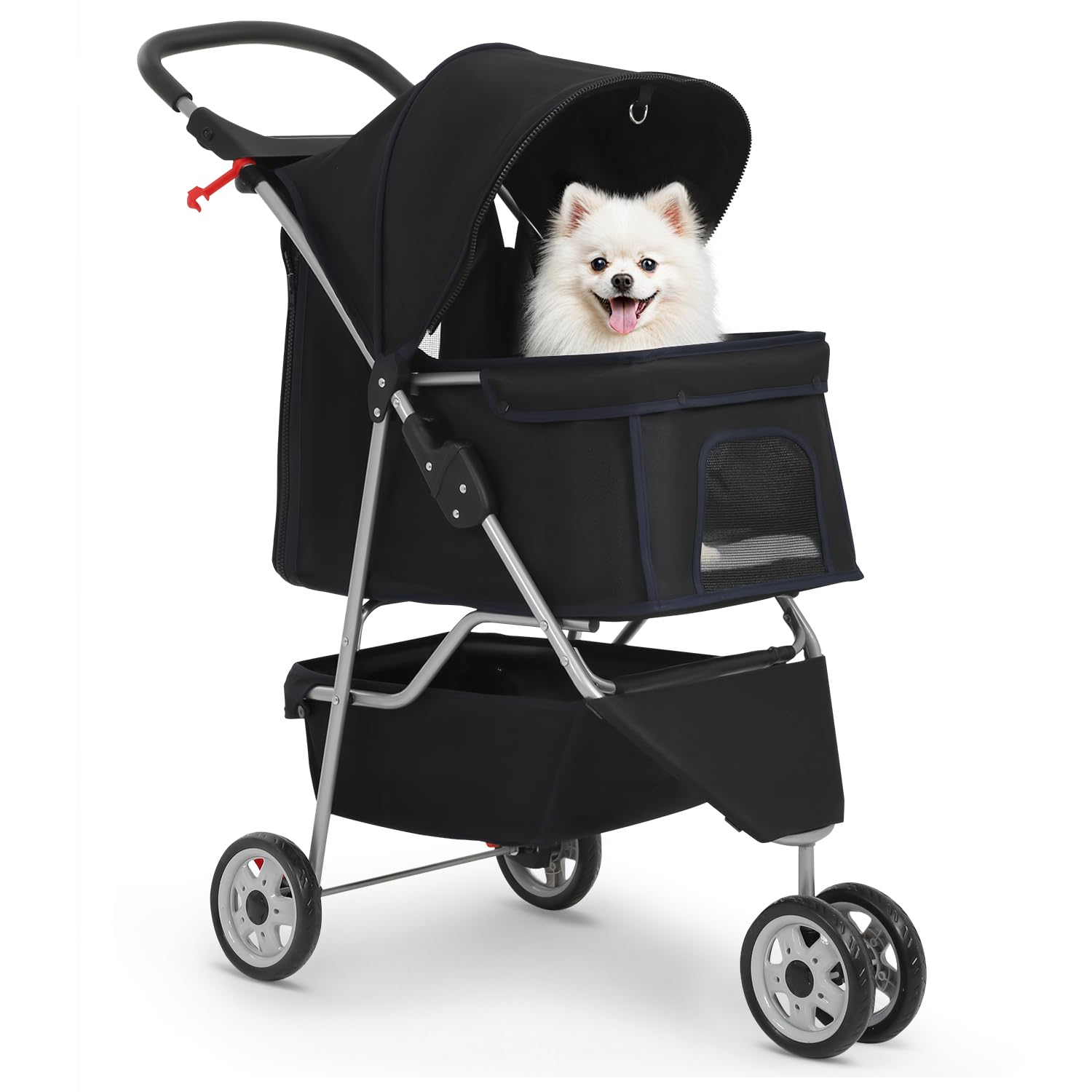 BestPet | 3-Wheel Pet Stroller | Dog and Cat Stroller | Breathable Mesh | Lightweight Travel Carrier | Waterproof & Foldable Design | Storage Basket | Black | for Daily Walks & Outdoor Use