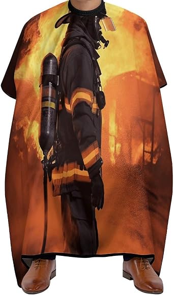 Firefighter Fireman Flame Barber Cape Professional Waterproof Barber Apron Hair Cutting Salon Cape Adjustable Cooking Kitchen Bib Aprons for Hair Stylist Makeup Home Use
