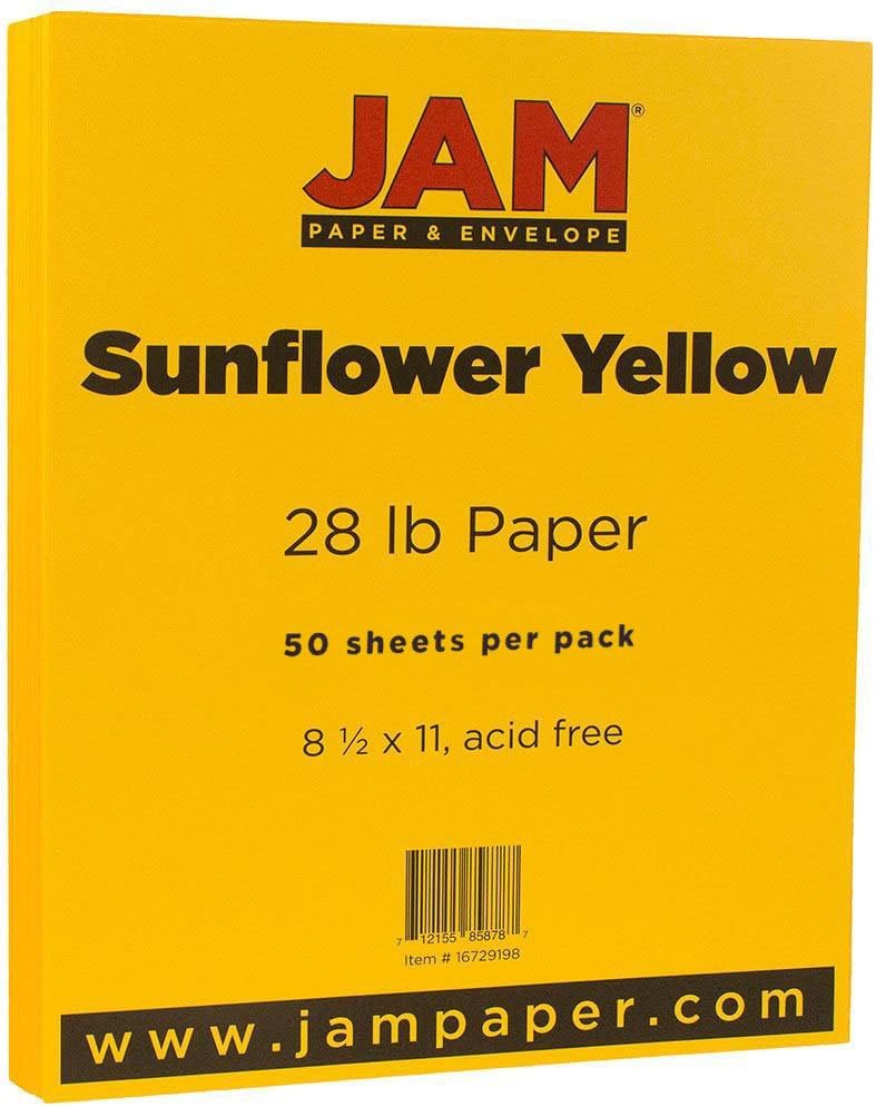 JAM PAPER Matte 28lb Paper - 105 gsm - 8.5 x 11 - Sunflower Yellow - 50 Sheets/Pack