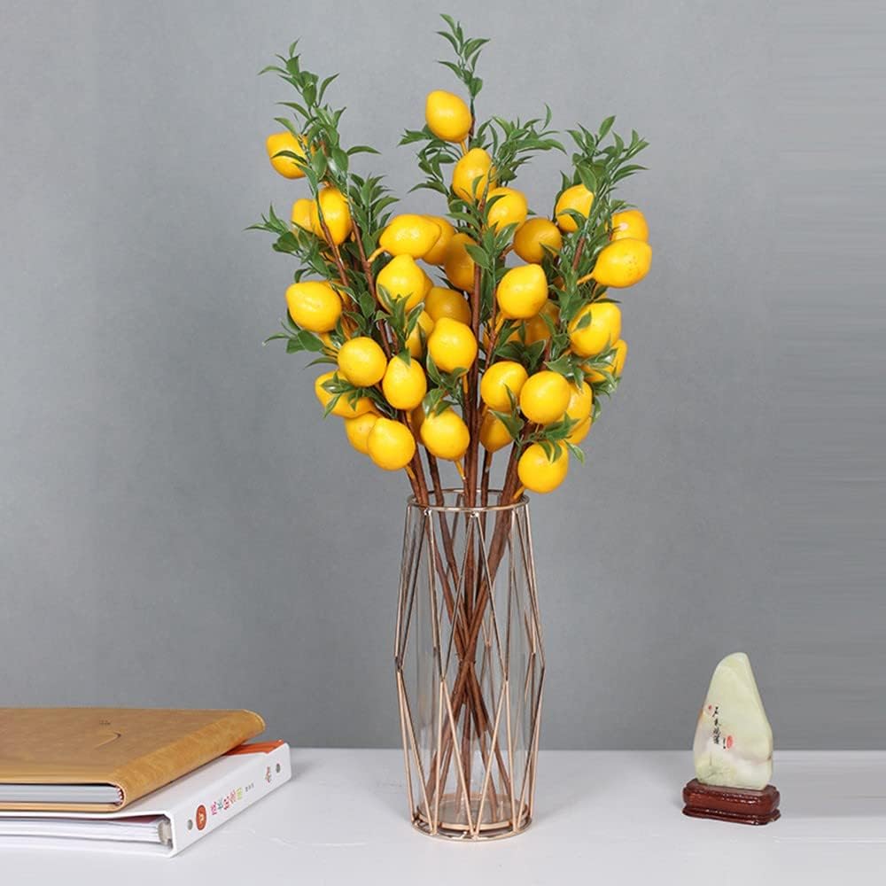 6 PCS Fake Fruit Lemons Branch Yellow Artificial Lemon, Lifelike Fake Lemon Decor with Leaves for Kitchen,Party,Farmhouse,Table Centerpiece,Home Decoration