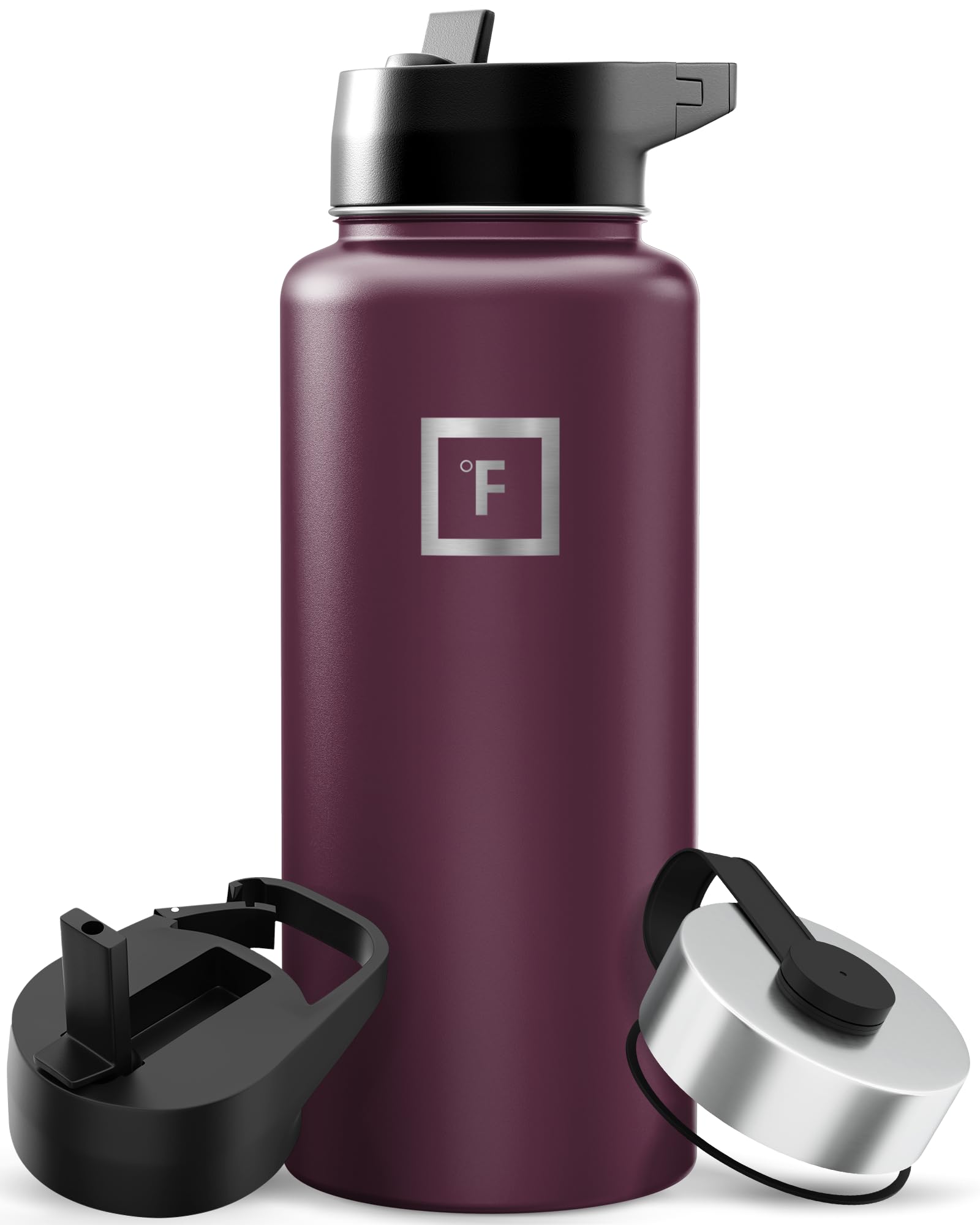 IRON °FLASK Camping & Hiking Hydration Flask with Straw, Wide Mouth Insulated Stainless Steel Sports Water Bottle - 32 oz Burgundy