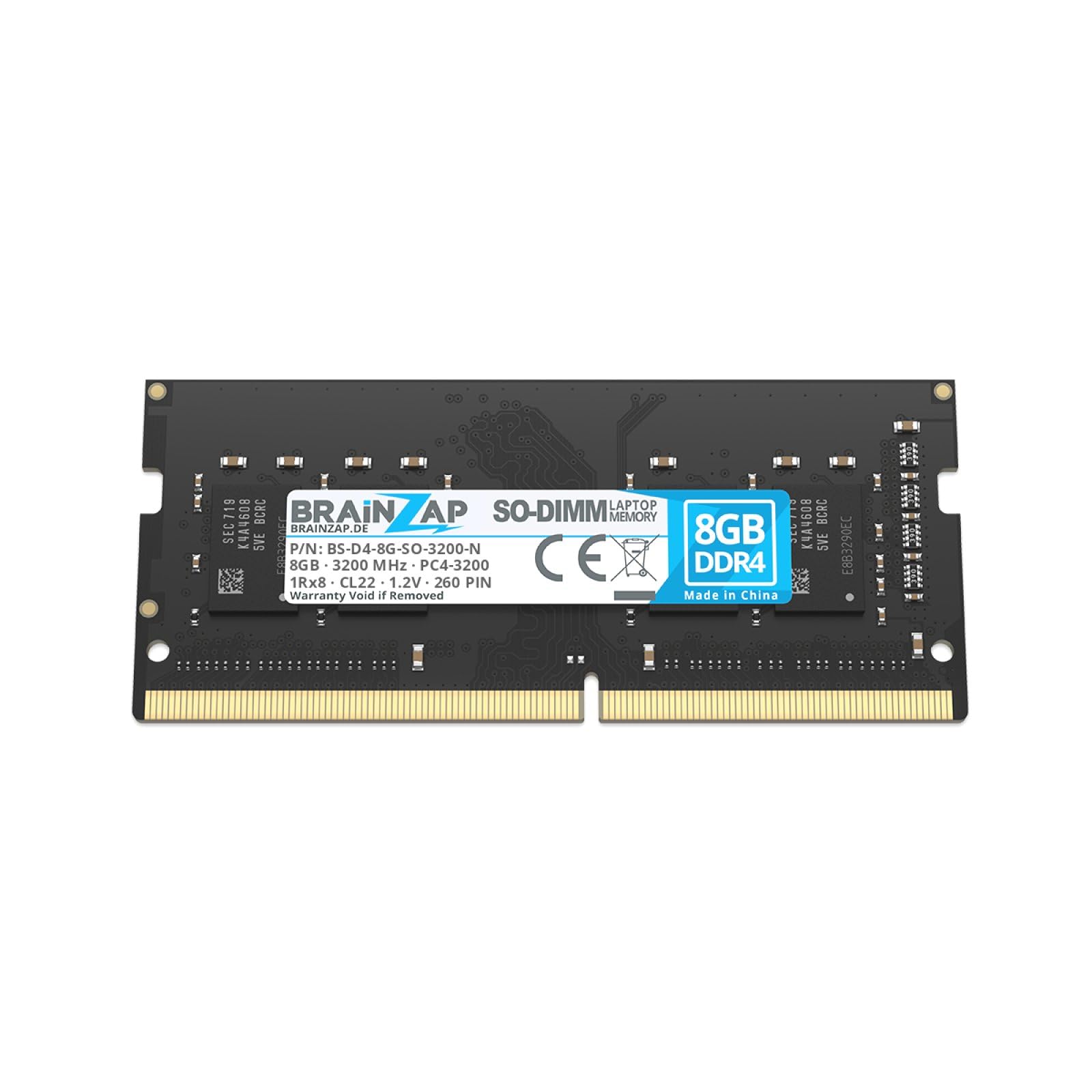 BRAINZAP 8GB DDR4 3200MHz PC4-3200 SO-DIMM CL22 1Rx8 1.2V Unbuffered Non-ECC RAM memoria per notebook laptop Modulo di memoria Memory