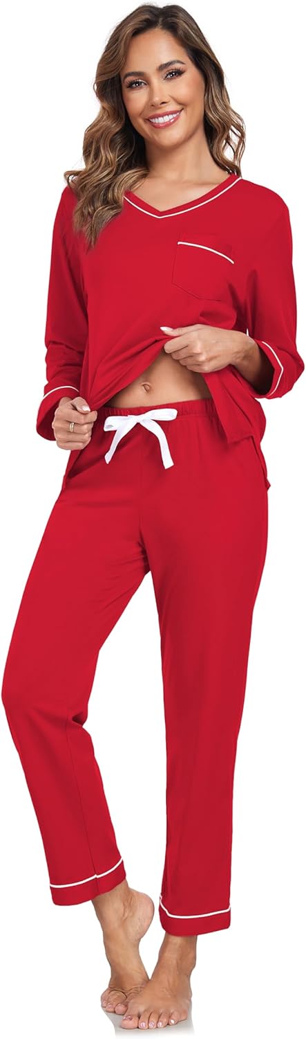 EA'S SECRET 100% cotton Pajamas for Women Long Sleeve Top with Pants 2 Piece Soft Lounge Sleepwear with pocket - Image 3