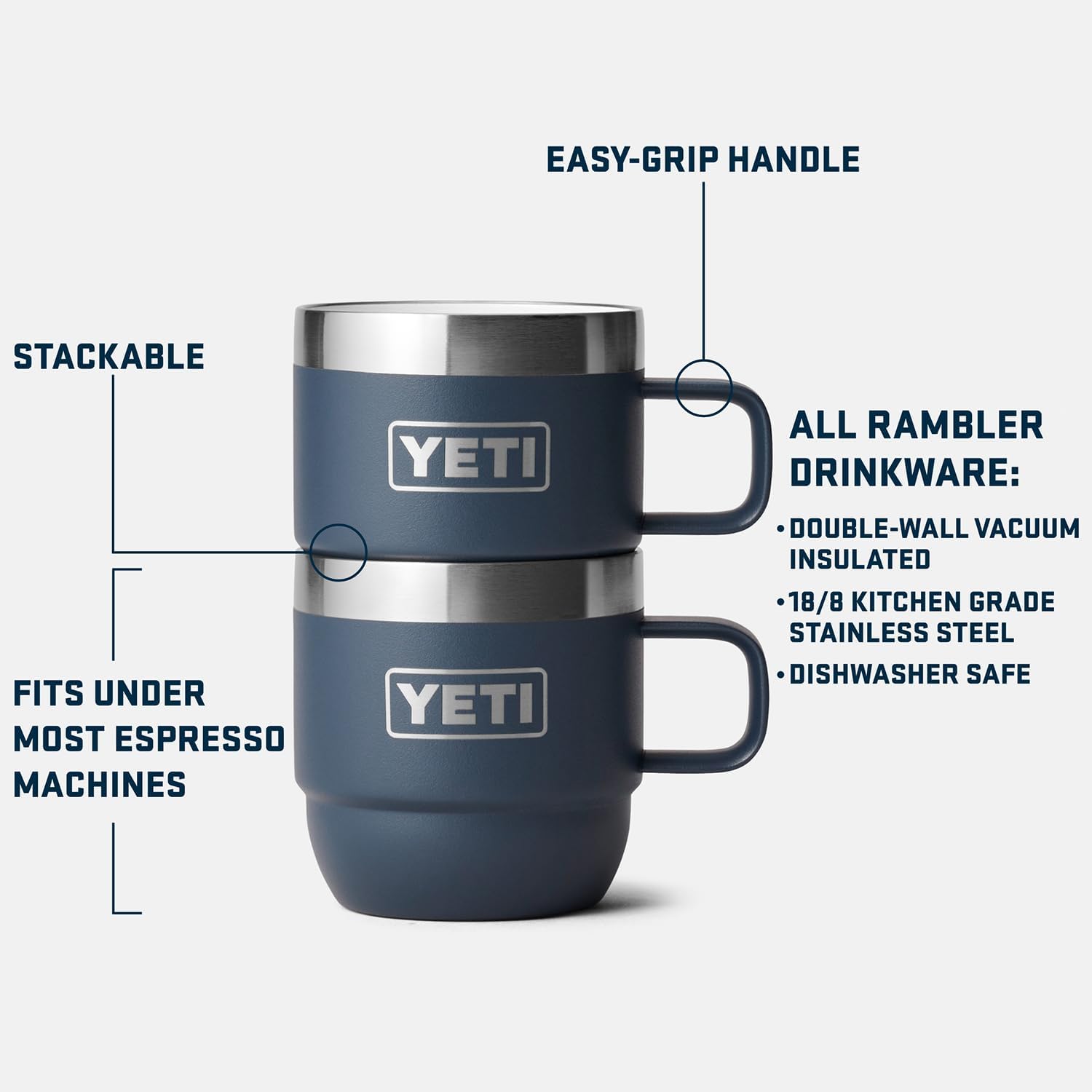 YETI Rambler 6 oz Stackable Mug, Stainless Steel, Vacuum Insulated Espresso/Coffee Mug, 2 Pack - Image 2