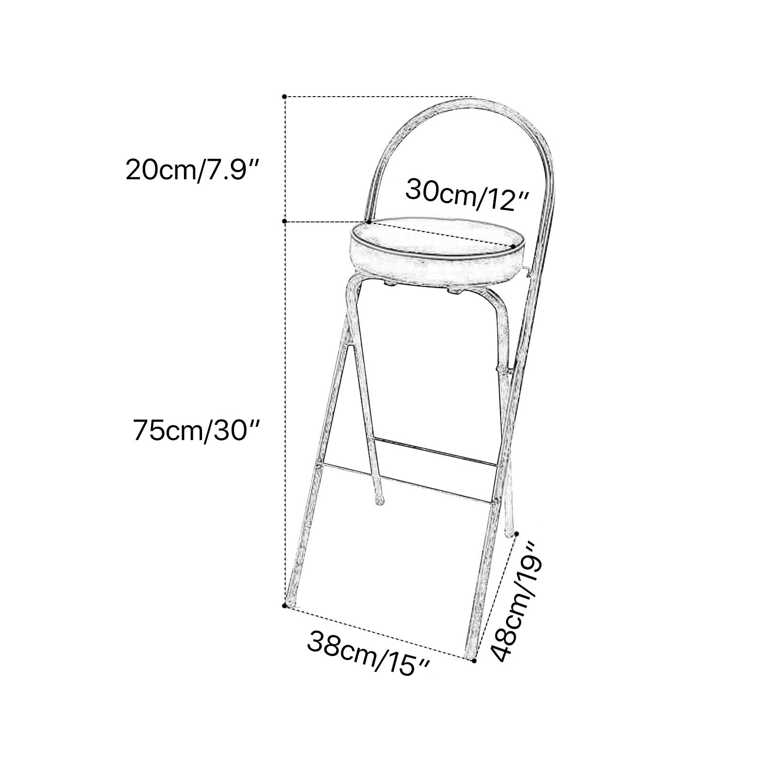Taburete de bar plegable portátil de 66.0 cm/71.1 cm/76.2 cm, marco de acero al carbono, ideal para uso en isla de cocina y pub, silla plegable compacta para desayunar