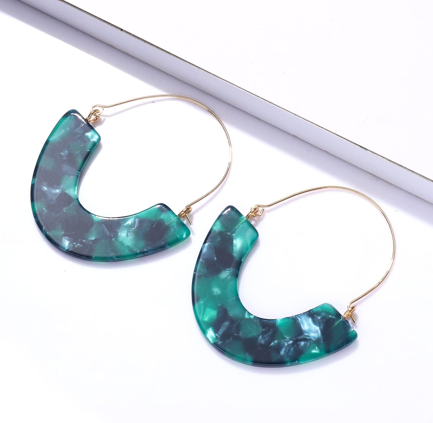 Acrylic Earrings Tortoise Hoop Earrings Statement Wire Resin Earrings Fan Drop Dangle Earring for Women - Image 5