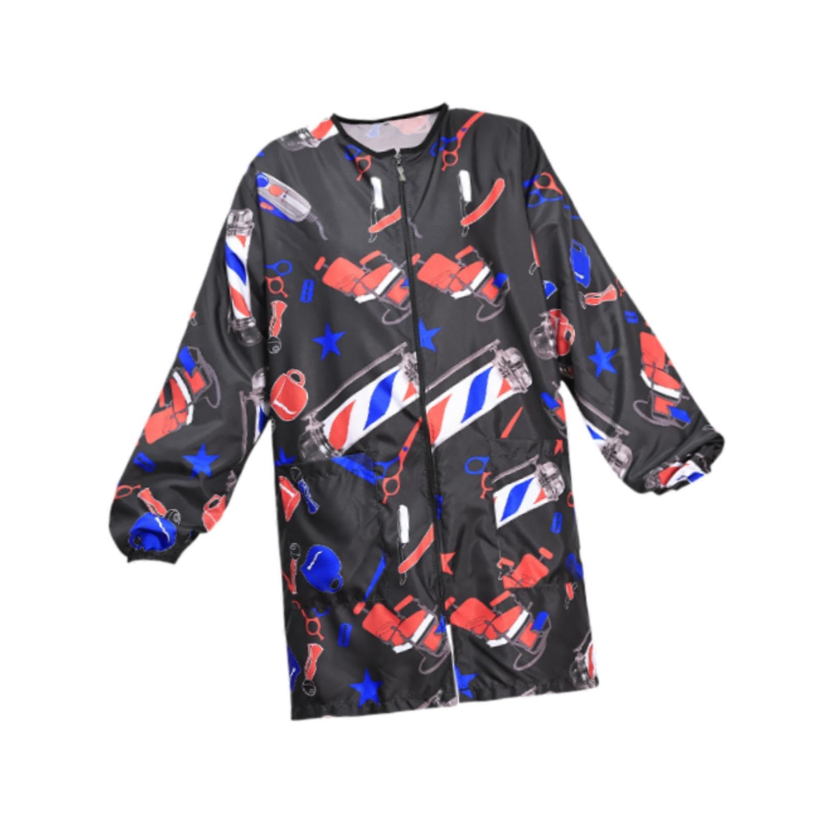 MERISHOPP Barbers Uniform Apron Hair Stylist Apron Smock for Hair Cutting Coloring SPA Printed Black-image-10