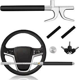 Trava de volante, trava de volante retrátil universal para carro, veículo com proteção antifurto ajustável com martelo de segurança bônus - adequado para todos os carros, presentes de Dia dos