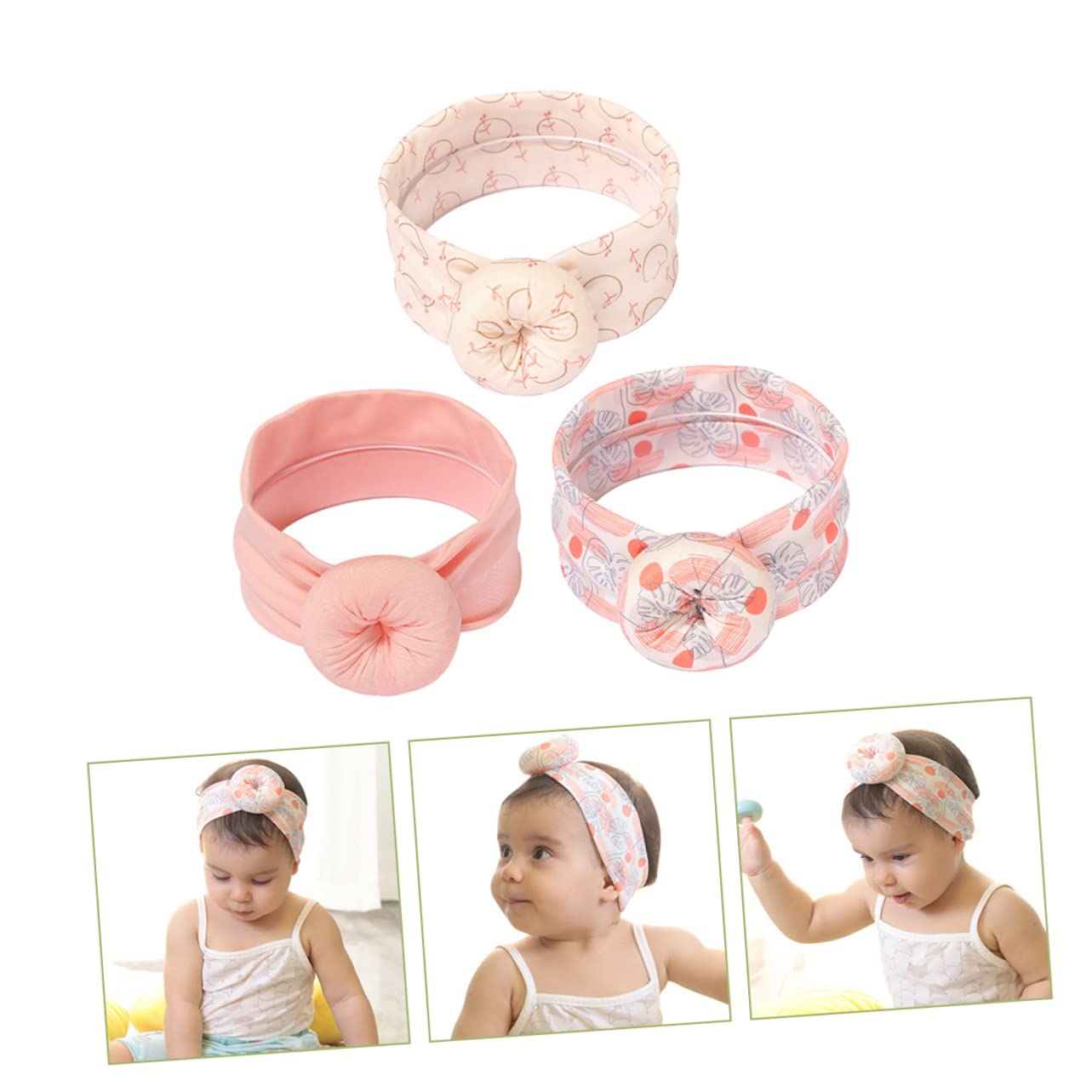 ibasenice 4 Sets Süßes Baby-donuts-stirnband Für Neugeborene Mädchen Geknotete Wraps Haarband Aus Weicher Baumwolle Zubehör Für Kleinkinder 3 Stück X 4