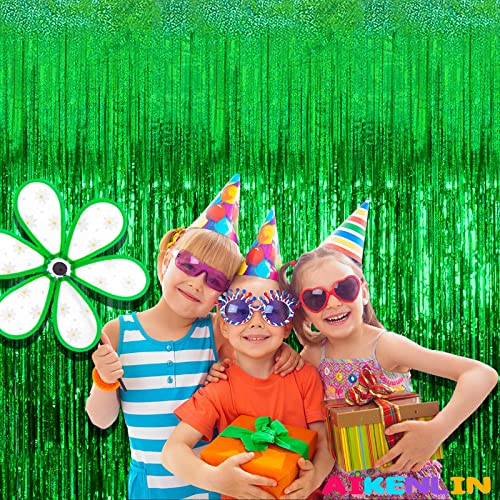 Image of 4 Pack 3.2Ft x 8.2Ft Green Foil Fringe Curtain Backdrop, Metallic Tinsel Foil Fringe Streamers Curtains Background for Photo Booth, Birthday, Wedding, Disco, Bachelorette, Christmas Party Decoration