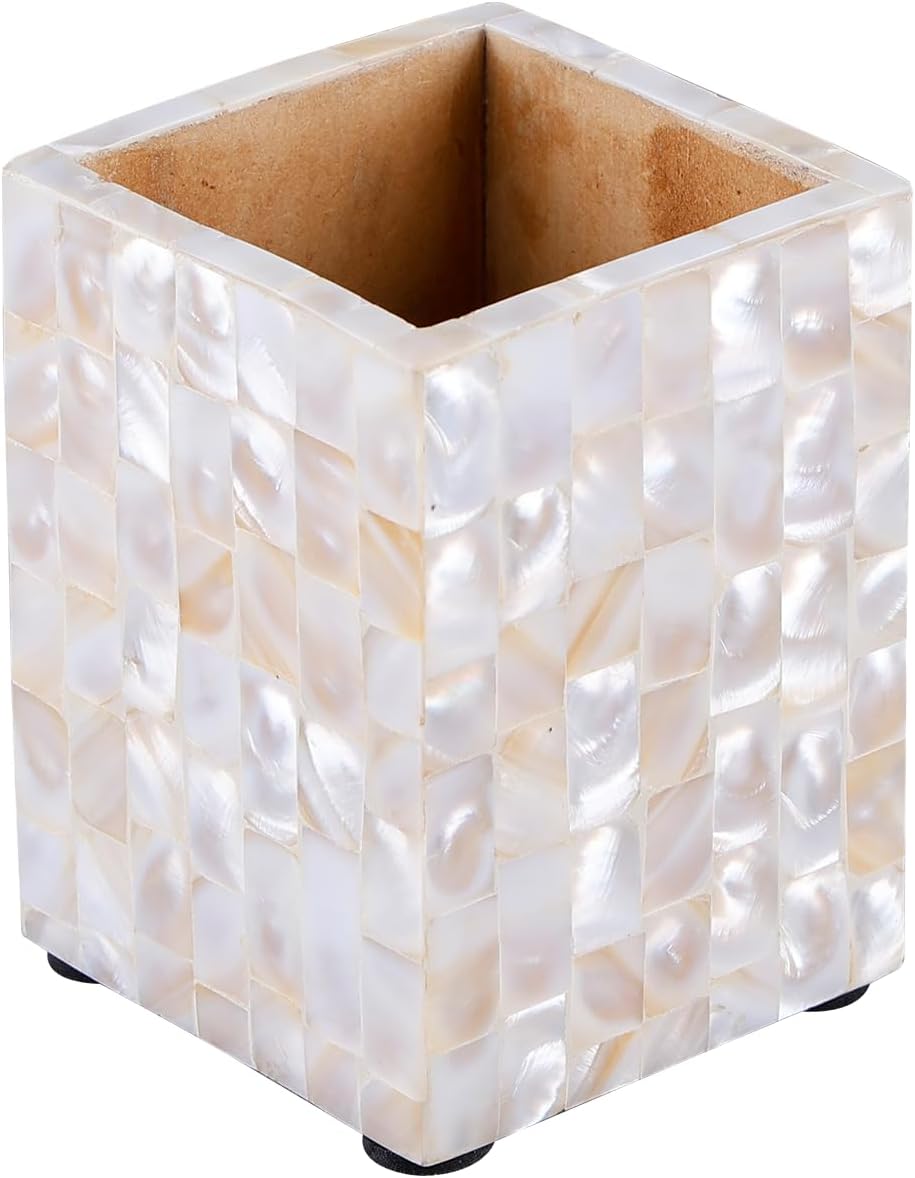 Handicrafts Home Pen Holder– Aesthetic Bone & Resin Inlay Pencil Cup for Modern Desk Organizer- Black White Moroccan Pattern Minimalist Office Accessories & Decor for Women- Make-up Organizer- 3x3x4”