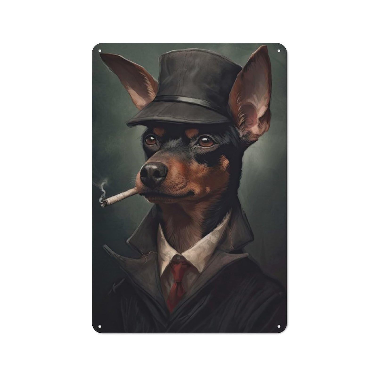 Junmoney Style-6 Miniature Pinscher Mafia Cafe Style Metal Wall Decor 30X20cm, Vintage Metal Sign For Coffee Bar, Small Shop Or Dining Room