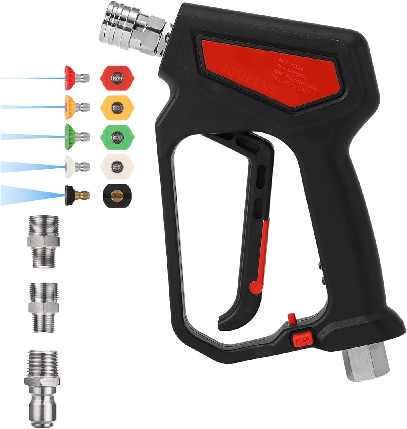 High Pressure Washer Gun, 5000 PSI Power Trigger with Quick-Connect Nozzles & Adapters – Heavy Duty Car Wash, Driveway, Patio & Home Cleaning Tool