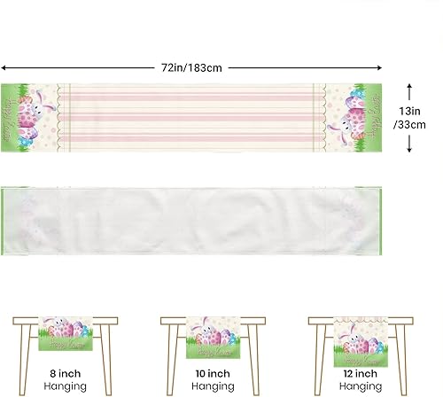 Miniatura 2 de Camino de mesa de Pascua lindo conejo feliz pascua arpillera rosa y verde decoración de mesa de casa de campo para fiesta en el hogar 13 x 72