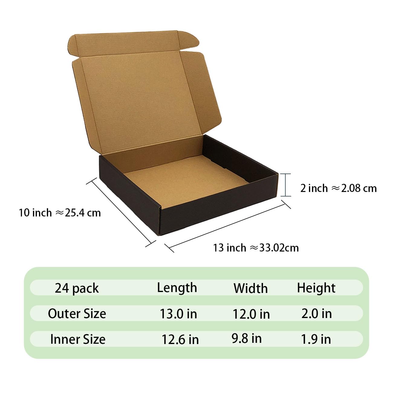Confezione da 24 scatole per spedizioni in cartone a 3 livelli con coperchio per imballaggio postale, regalo, libro digestivo, donazione, nero (33 x 25,4 x 5,1 cm)