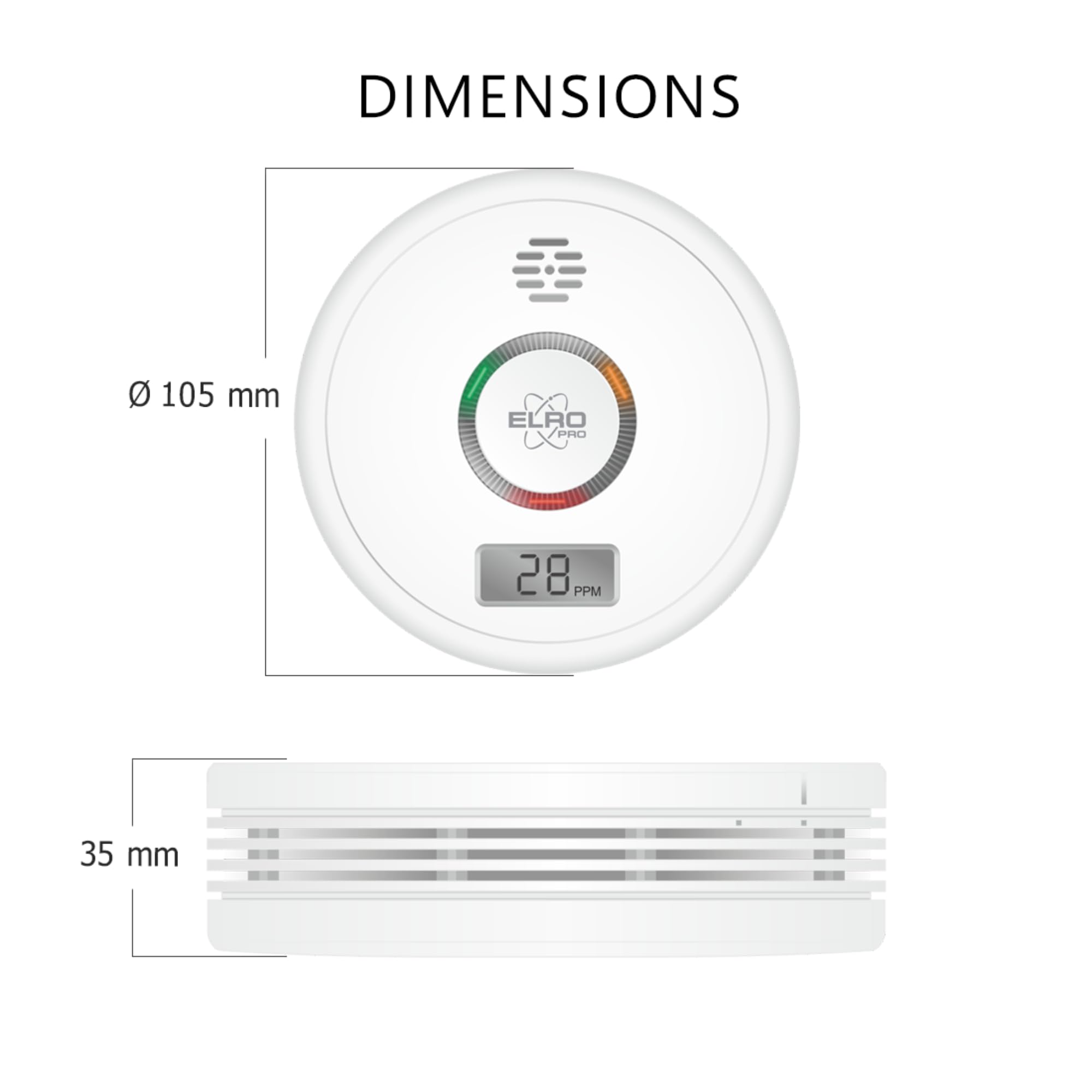 Elro Pro PK4910 Design Détecteur de monoxyde de Carbone - Autotest Automatique - avec Batterie de 10 Ans 1 Pièce Blanc