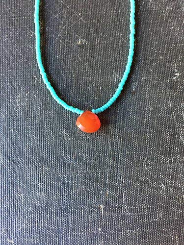 AAA++ Rare Quality orange CARNELIAN and turquoise blue seed beads necklace beaded friendship necklace gemstone 3-10mm Code- WAR113862