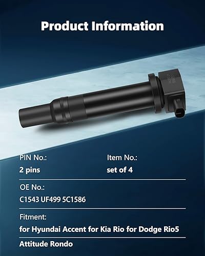 Miniatura 3 de ECCPP UF499 4 bobinas de encendido con 4 bujías de iridio 1.6L 2006 2007 2008 2009 2010 2011 para Hyundai Accent para Kia Rio Rio5 C1543 UF499 5C1586