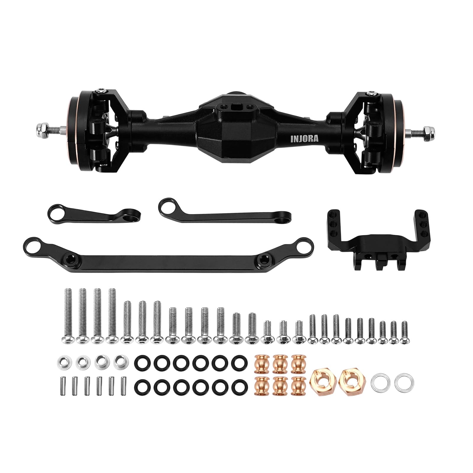 INJORA Ejes Diamante +4mm con Manguetas de Dirección de Latón para 1/18 RC Crawler TRX4M (Latón Negro)