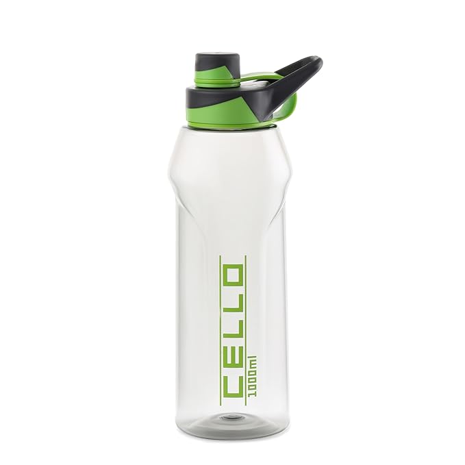 CELLO Fitbe Sipper Cap Water Bottle, 1000ml Black Green | Food Grade, Leakproof, Easy to Carry | Sipper Drinking Water Bottle For Gym | Perfect For Fitness, Office, School, Sports & Outdoor Hydration