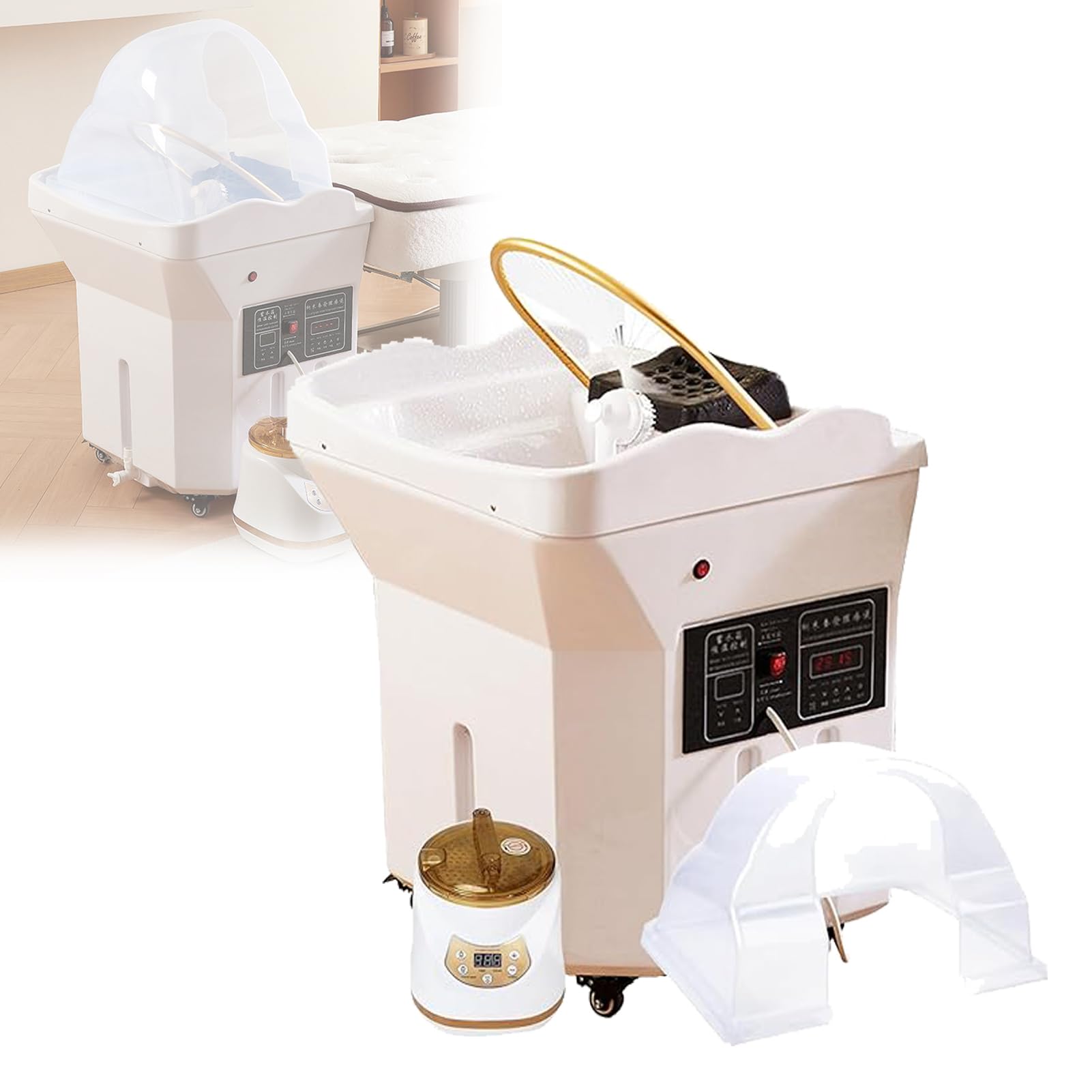 Lavatesta Mobile Multifunzionale, Vasca per Shampoo Giapponese Head Spa con Circolazione dell'Acqua, Attrezzatura per Spa per La Testa Regolabile a 180°, per Parrucchiere