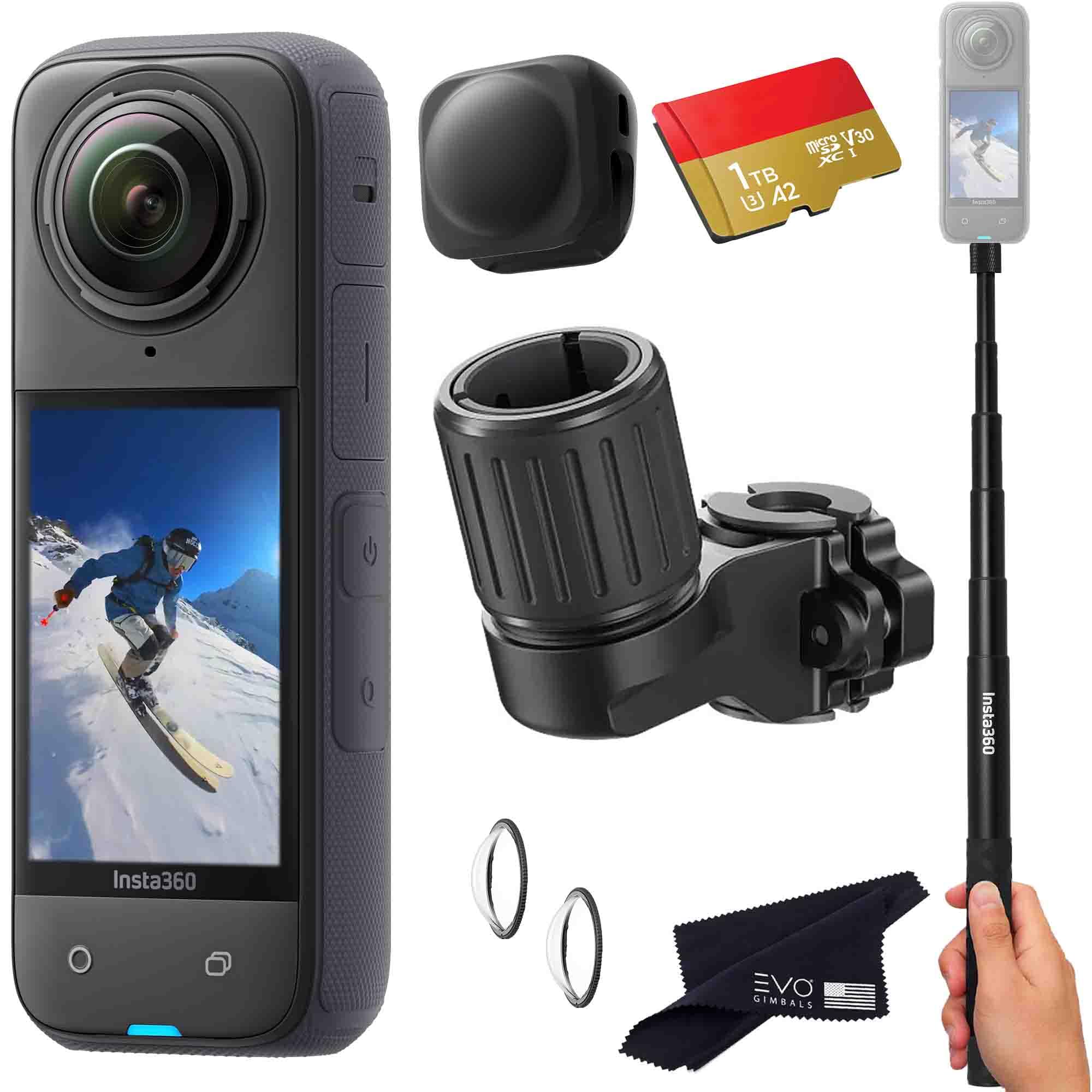 insta360 x4 skiing bundle - waterproof 360 action camera with 1/2" 48mp sensors, 8k 360 hdr video |bundle includes ski pole mount, invisible selfie stick& memory card (1tb)