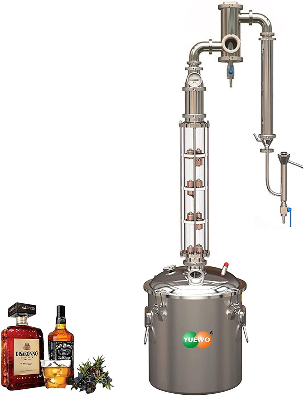 YUEWO Water Distiller Ethanol Still Wine Making Kit Whiskey Barrel Home Brewing Kit for Home Countertop (Gin Basket for 50L)