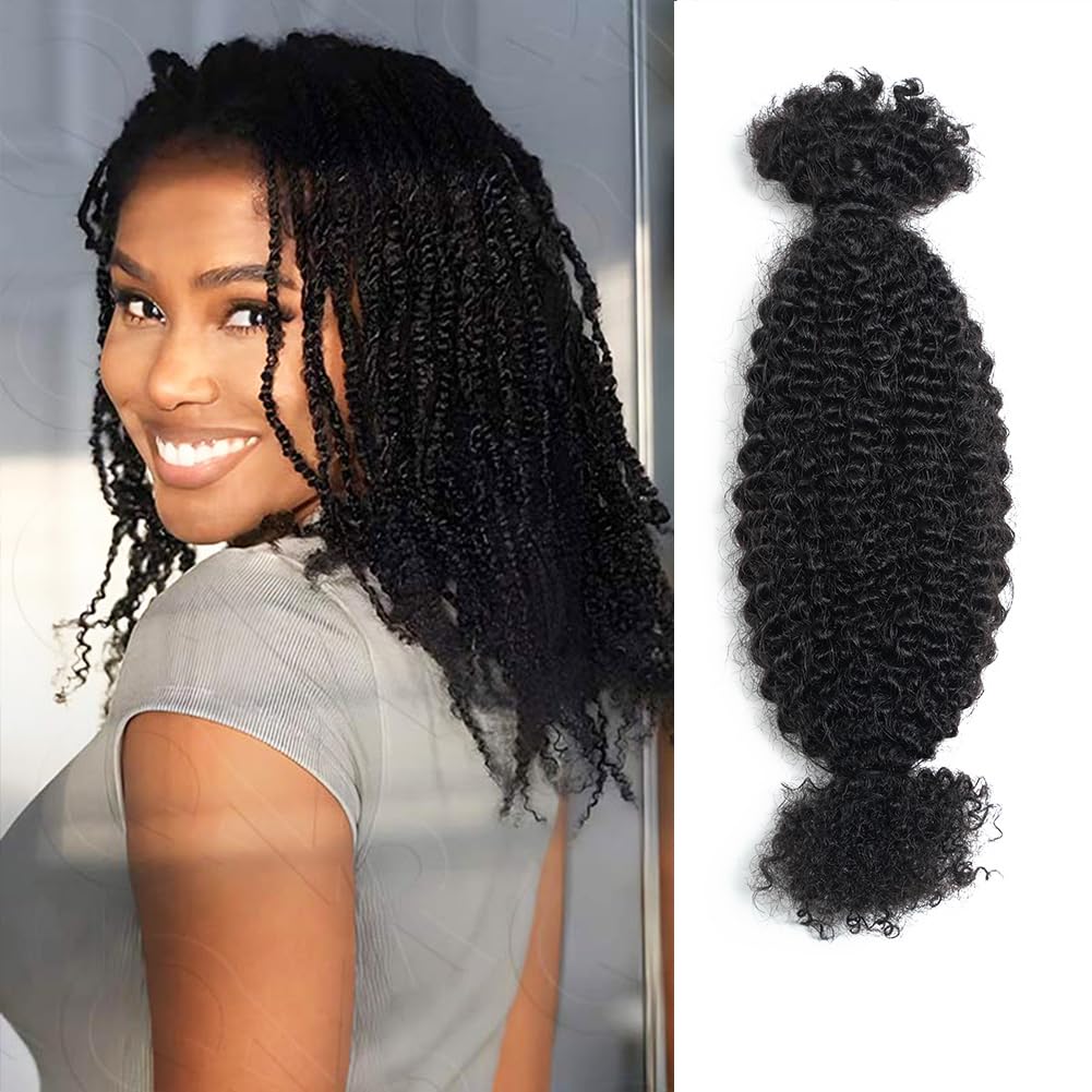 QVR Spring Twist Crochet Human Hair Afro Kinky Curly Braiding Hair Extension, QVR Upgraded Afro Kinkys Bulk Natural Black Hair 14 inch,50 Gram/Pack