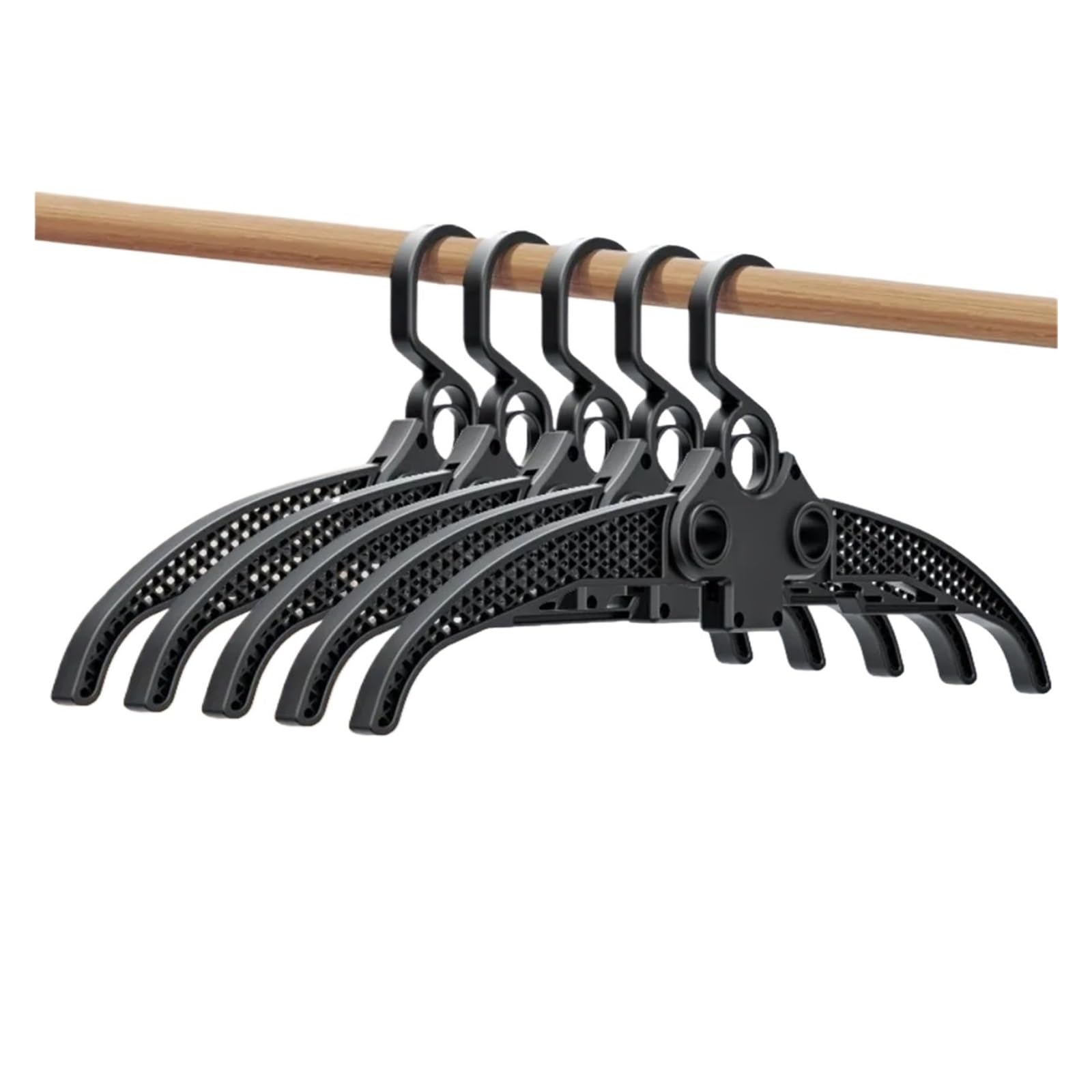Travel Hangers 5 Pieces Wide Shoulder Folding Clothes Hanger Retractable Space Saving Drying Rack Non Slip Plastic(Black)