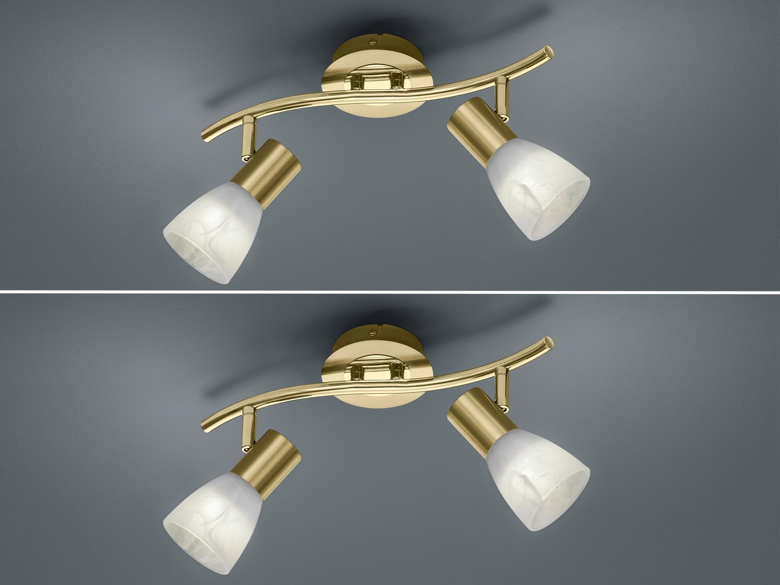Trio Leuchten - Faretti da soffitto a 2 luci, in nichel opaco, con paralumi in vetro color alabastro, girevoli e orientabili