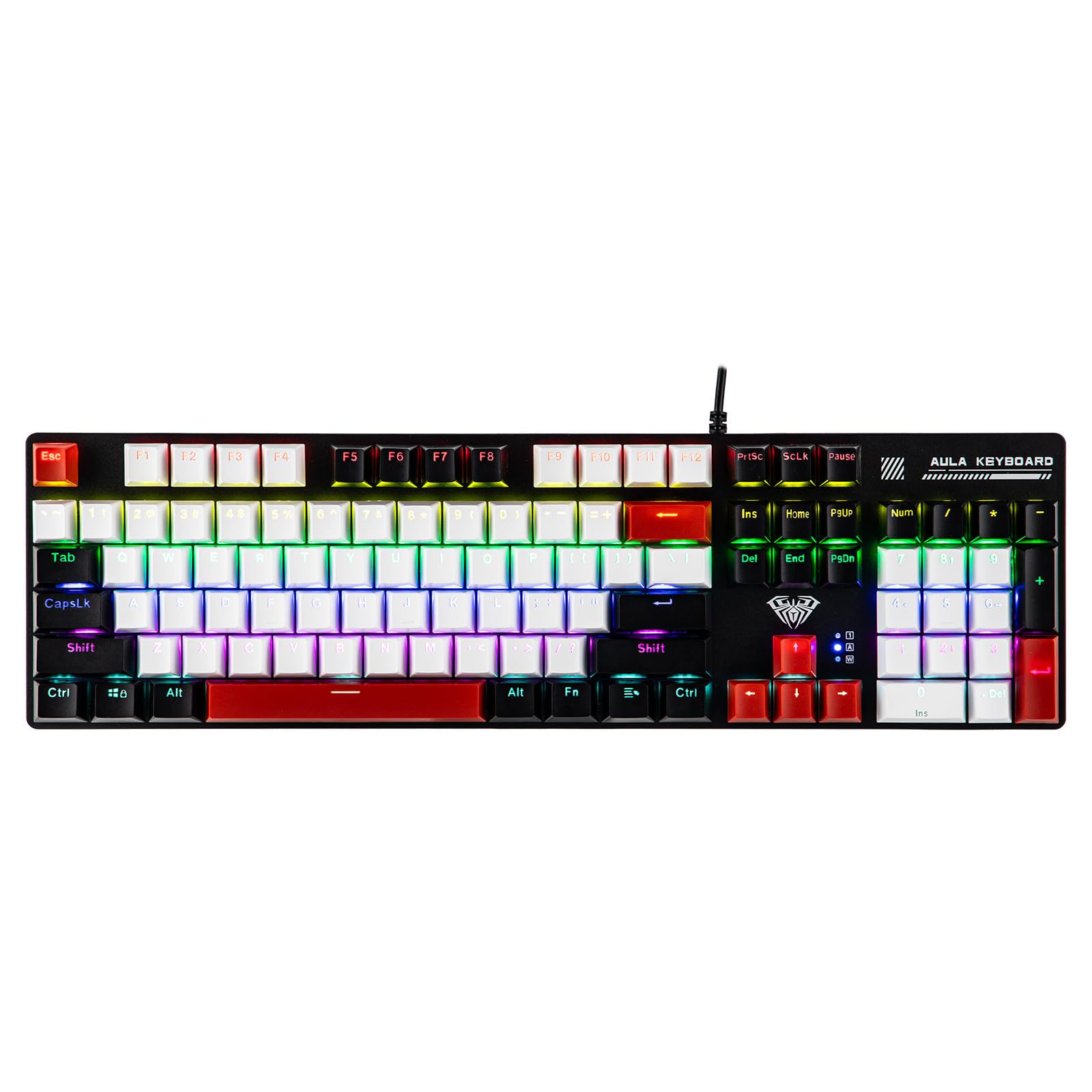MechLands Aula S500 Wired Gaming Keyboard, 100% Full Size Mechanical Keyboard with Number Pad, 104 Keys, NKRO, RGB Backlits, Shine Through Keycaps, Ergonomic for PC E-Sports (Black&amp;Red, Blue Switch)