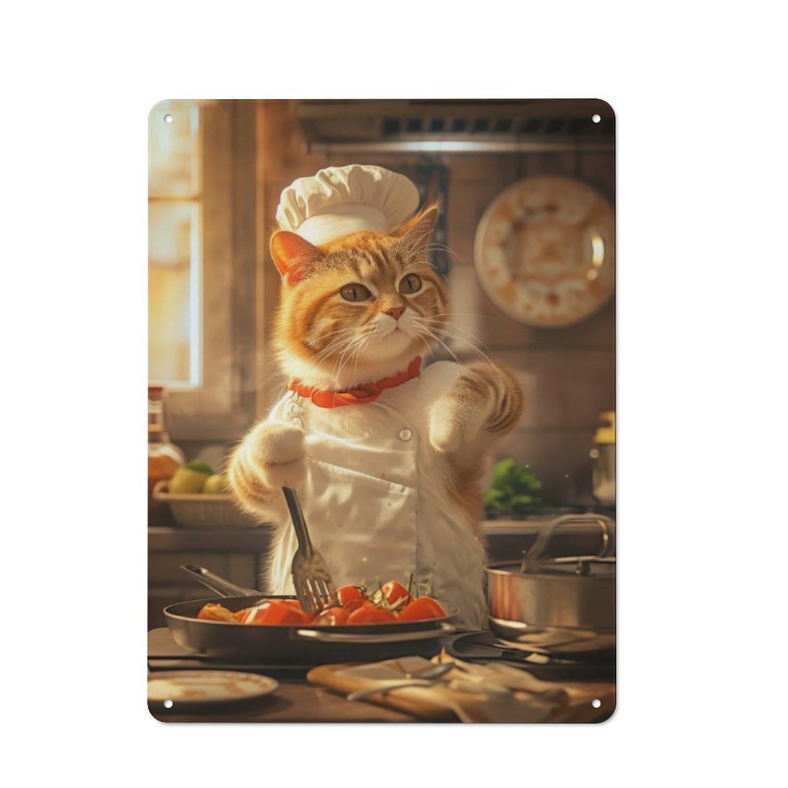 Junmoney Cat Chef Tin Wall Plaque 40X30cm With For Bar Or Restaurant, Autumn Wall Decor For Hospitality Decor Collectors